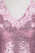 Long Mermaid V-neck Spaghetti Straps Pink Sequined Backless Prom Dress