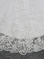 Langes Meerjungfrau-V-Ausschnitt Tüll-Spitzen Rückenfreies Brautkleid mit Cap-Ärmeln