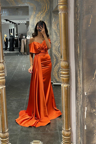 Long Off The Shoulder Mermaid Satin Formal Prom Dress