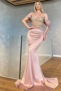 Robe de bal longue asymétrique cœur bustier sirène en satin avec perles