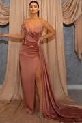 Vestidos de Fiesta de Sirena en Satin de un Solo Hombro Largos con Abertura