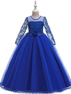 Long Princess Jewel Neck Party Pageant Flower Girl Dresses with Sleeves
