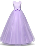 Long Princess Lace Tulle Jewel Neck Party Birthday Pageant Flower Girl Dresses