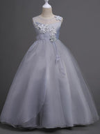 Long Princess Satin Tulle Sleeveless Jewel Neck First Communion Flower Girl D… - photo 6