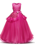 Long Princess Satin Tulle Wedding First Communion Flower Girl Dresses