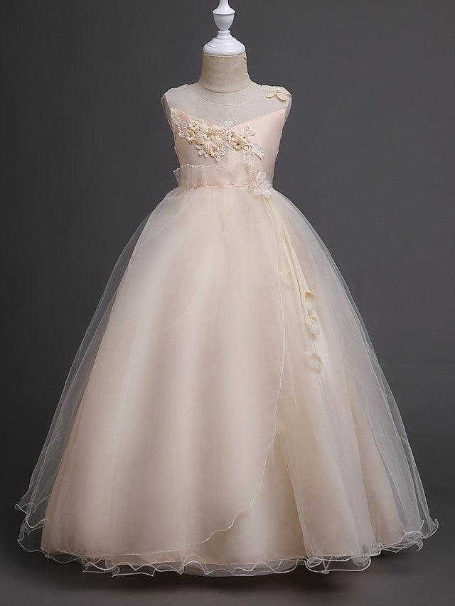 Long Princess Tulle Wedding Birthday Pageant Flower Girl Dresses