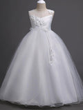 Long Princess Tulle Wedding Birthday Pageant Flower Girl Dresses