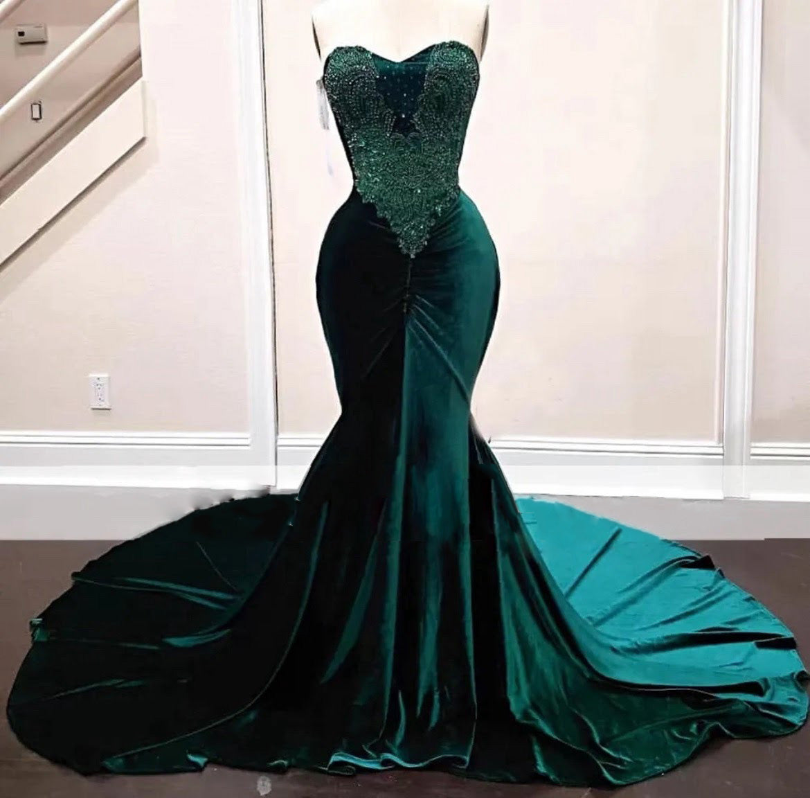 Long Sequin Strapless Emerald Green Mermaid Prom Dress
