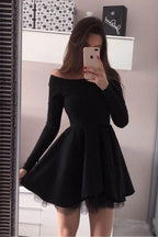 Langarm Heimkehrkleider Von Der Schulter Kurzes Ballkleid PD230