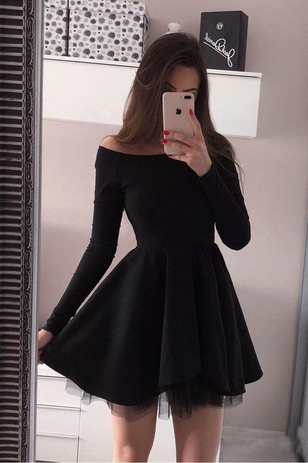 Langarm Heimkehrkleider Von Der Schulter Kurzes Ballkleid PD230