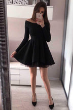 Langarm Heimkehrkleider Von Der Schulter Kurzes Ballkleid PD230