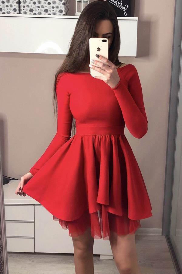 Langarm Heimkehrkleider Von Der Schulter Kurzes Ballkleid PD230