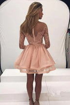 Vestido de Fiesta para el Baile de Bienvenida con Mangas Largas, Encaje, Espalda de Tul y Cremallera PG197