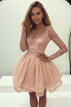 Vestido de Fiesta para el Baile de Bienvenida con Mangas Largas, Encaje, Espalda de Tul y Cremallera PG197