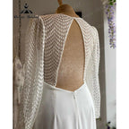 Long Sleeve Lace Soft Satin V Neck Open Back Wedding Dress Women 2024 Robe Boheme Femme Chic Bridal Receipt Dinner Party Gown