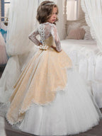 Long Sleeve Princess Tulle Jewel Neck Christmas Birthday First Communion Flower Girl Dresses