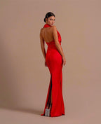 Long Sleeveless Halter Mermaid Open Back Prom Dress