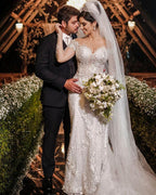 Langarm Meerjungfrau-Trägerlos-Tüll-Brautkleid mit Applikationen und Spitze