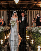 Langarm Meerjungfrau-Trägerlos-Tüll-Brautkleid mit Applikationen und Spitze