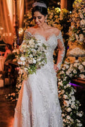 Langarm Meerjungfrau-Trägerlos-Tüll-Brautkleid mit Applikationen und Spitze