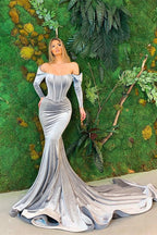 Long Sleeves Velvet Mermaid Off the Shoulder Formal Prom Dress