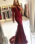 Abito da Sera Mermaid Senza Spalline Lungo in Pizzo Bordeaux con Maniche