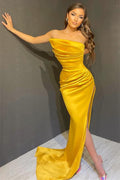 Robe de bal sirène longue sans bretelles et sans manches avec fente