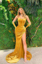 Long Strapless Velvet Mermaid Prom Dress with Split