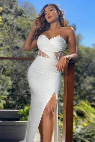 Long Sweetheart Strapless Mermaid Prom Dresses with Split