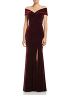 Meerjungfrau/Trompete Kleid für die Brautmutter, Hochzeitsgast, elegant, hoher Schlitz, schulterfrei, bodenlang, Samt, kurze Ärmel, nein, mit Schlitz vorne, einfarbig