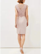 Numbersea A-Line Mother of the Bride Dress Wedding Guest Elegant Petite Scoop Neck Short / Mini Stretch Fabric Long Sleeve with Lace Ruching Solid Color