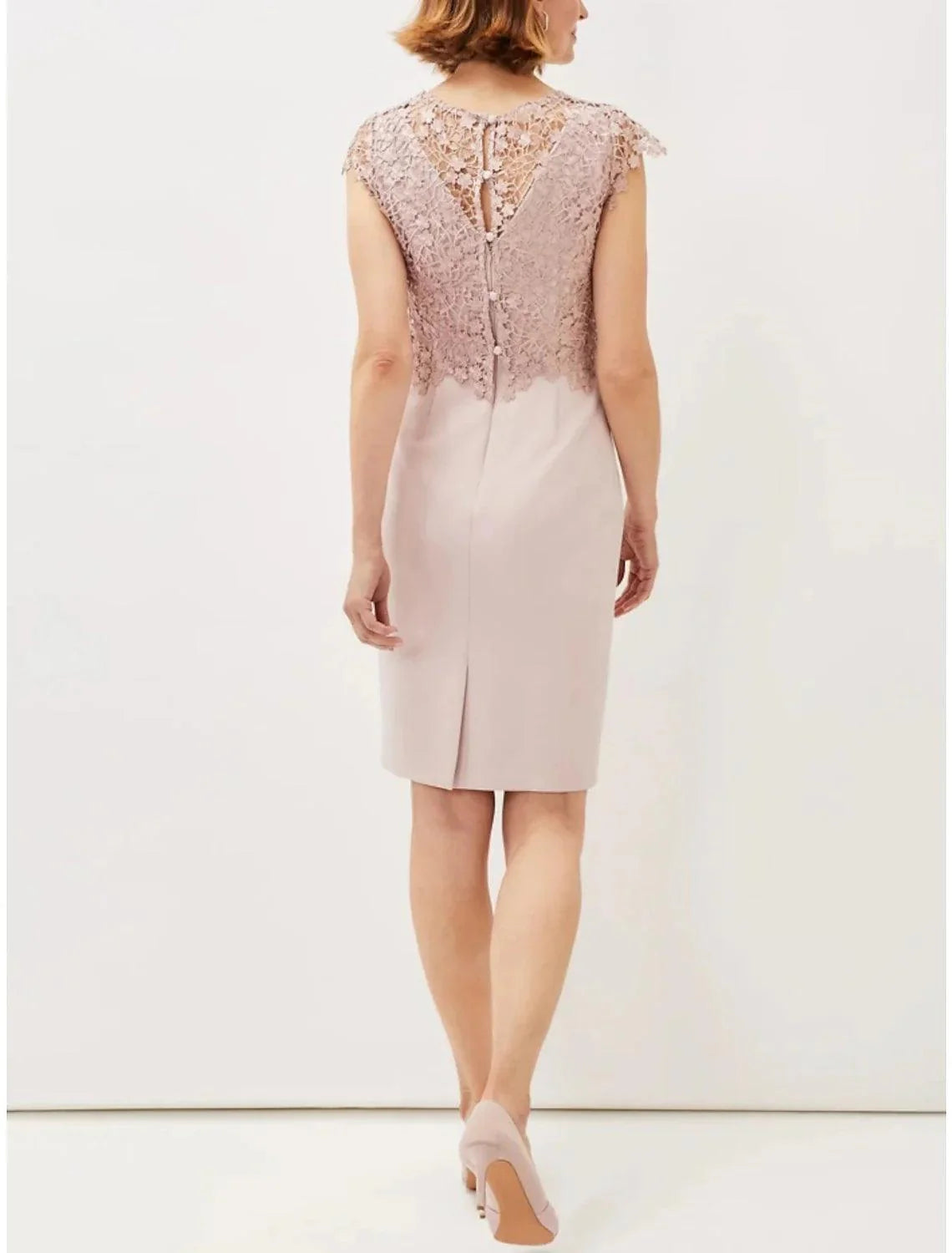 Vestido de mãe da noiva em linha A da Numbersea, elegante, pequeno, decote redondo, curto/mini, tecido elástico, manga comprida, com renda franzida, cor sólida