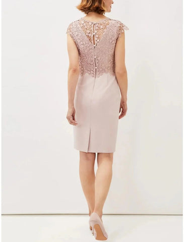 Numbersea A-Line Mother of the Bride Dress Wedding Guest Elegant Petite Scoop Neck Short / Mini Stretch Fabric Long Sleeve with Lace Ruching Solid Color