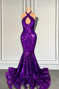 Robes de bal sirènes luxueuses sans manches à sequins avec col bénitier