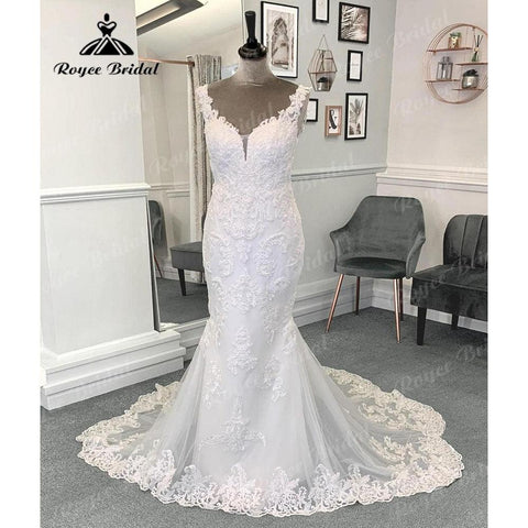Luxus Spitze Meerjungfrau V-ausschnitt Hochzeit Kleid Appliques 2024 Frauen Brautkleid Nach Maß vestido de boda corte sirena NumberSea 