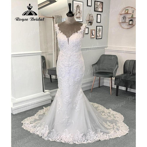 Abito da Sposa di Lusso a Sirena in Pizzo con Scollo a V e Appliques 2024 per Donna Su Misura vestido de boda corte sirena NumberSea