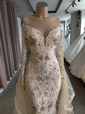 Luxury Long Mermaid Off the Shoulder Prom Dress with Sleeves
