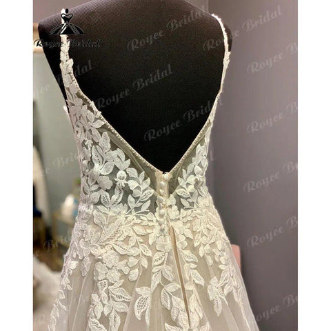 Luxus Robe Spitze Appliques Spaghetti-trägern Hochzeit Kleid Backless 2024 Brautkleid Gericht Zug vestido de novia NumberSea 