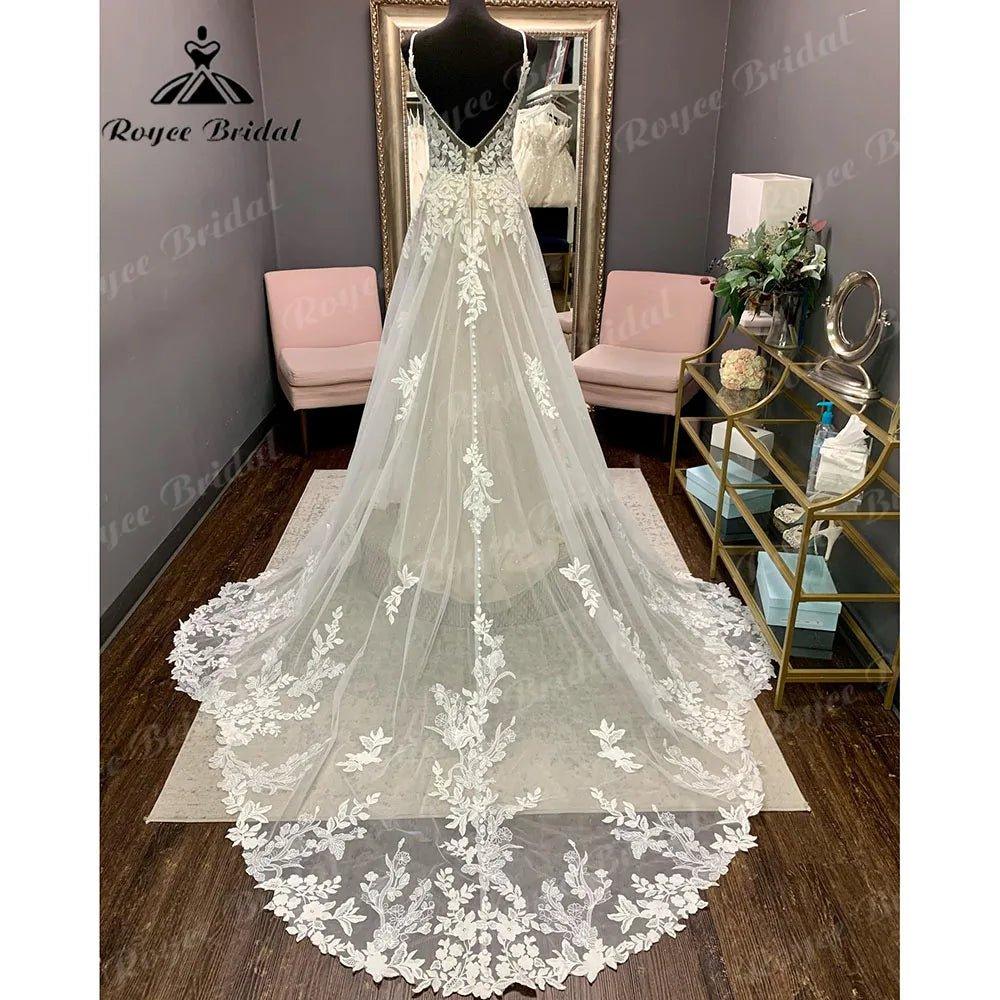 Luxury Robe Lace Appliques Spaghetti Straps Wedding Dress Backless 2024 Bridal Gown Court Train vestido de novia NumberSea