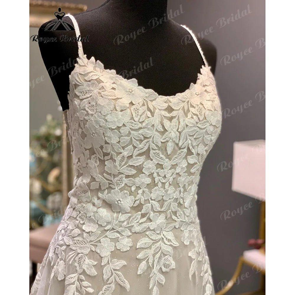 Luxury Robe Lace Appliques Spaghetti Straps Wedding Dress Backless 2024 Bridal Gown Court Train vestido de novia NumberSea