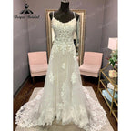 Luxury Robe Lace Appliques Spaghetti Straps Wedding Dress Backless 2024 Bridal Gown Court Train vestido de novia NumberSea