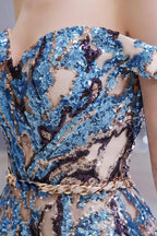 Luxury Sparkly Off-the-Shoulder Sequins Aline Prom Dress Floor Length by misshow.com