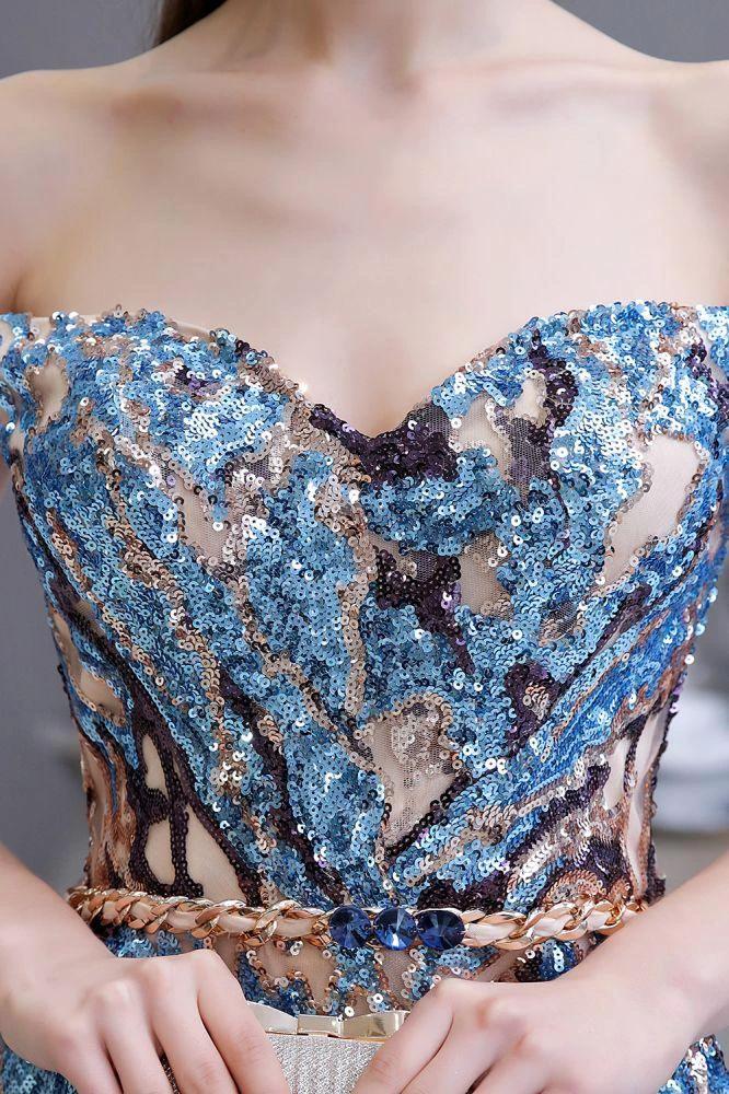 Luxury Sparkly Off-the-Shoulder Sequins Aline Prom Dress Floor Length by misshow.com
