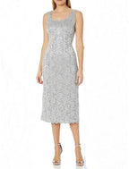 Zweiteiliges Kleid für die Mutter der Braut, Hochzeitsgast, minimalistisch, elegant, U-Ausschnitt, knielang, Spitze, 3/4-Ärmel, mit Schlitz vorne