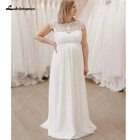 Vestidos de noiva de chiffon para grávidas, 2025, decote em V, boémio, com cauda longa, elegante e simples, robe de mariage 