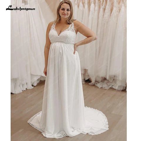 Vestidos de noiva de chiffon para grávidas, 2025, decote em V, boémio, com cauda longa, elegante e simples, robe de mariage 