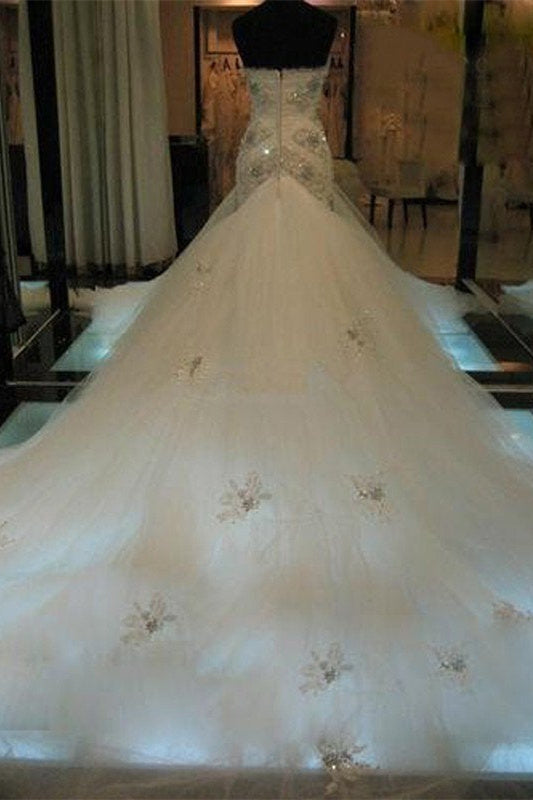 Nixenperlen-Ärmelloses Tüll-Kleid mit Herzausschnitt für die Hochzeit