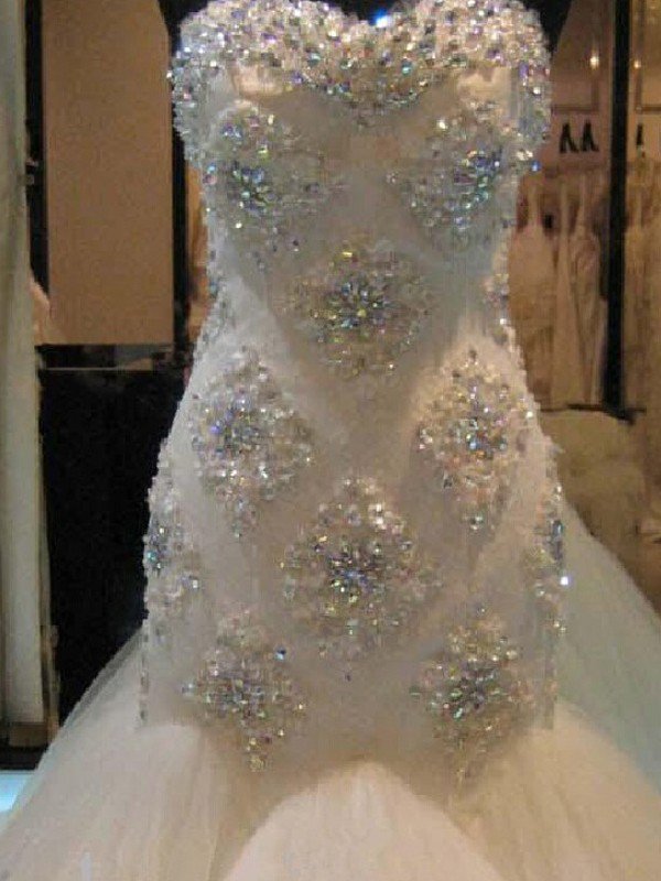 Nixenperlen-Ärmelloses Tüll-Kleid mit Herzausschnitt für die Hochzeit