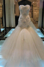 Nixenperlen-Ärmelloses Tüll-Kleid mit Herzausschnitt für die Hochzeit