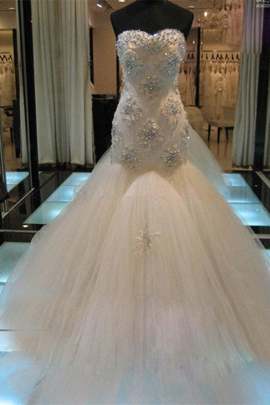 Nixenperlen-Ärmelloses Tüll-Kleid mit Herzausschnitt für die Hochzeit